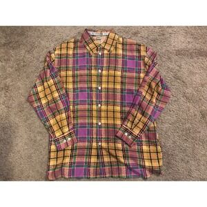 Exterior Vintage 100% Silk Plaid Button Down Shirt Multicolor Streetwear Size M